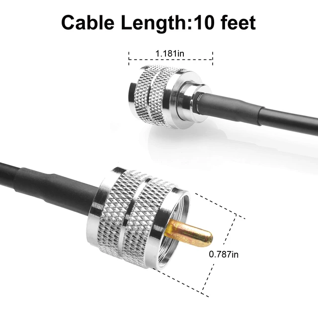 Alt view image 4 of 7 - RG58 Cable CB Radio Cable PL259 Jumper 3 Pcs 10FT(3M) Low Loss UHF PL-259 Male to Male Radio Cable Coaxial Coax Connectors for CB Antenna Cable for VHF HF 50 ohm RG58 Coax Cable