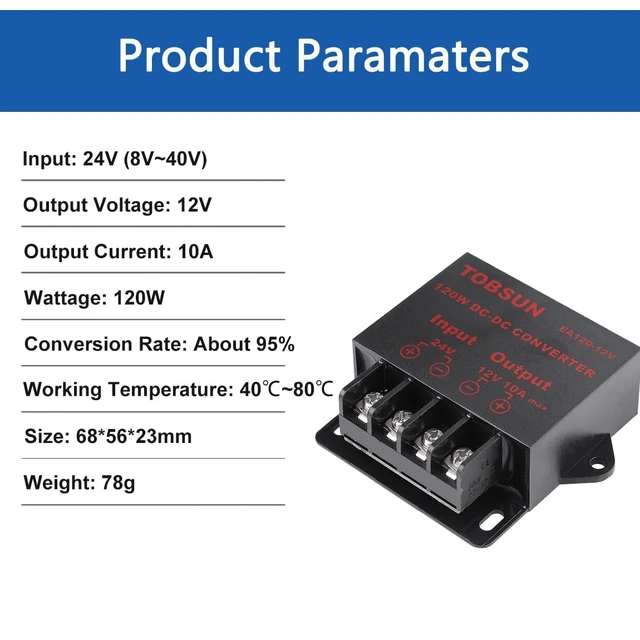 Alt view image 4 of 7 - DC-DC Step Down Buck Converter Voltage Regulator Power Supply Transformer 24V to 12V 10A 120W, Waterproof Potting, Over 90% Efficiency, Automotive & LED Display Use