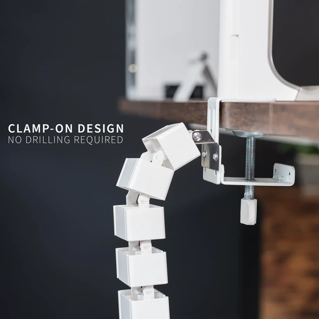 Alt view image 2 of 7 - White Clamp-on Desk Vertebrae Cable Management Kit, DESK-AC01P-W No Drill Cable Holder, Adjustable Quad Entry Flexible Cord Organizer for Home Office