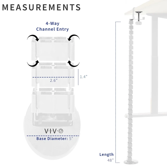Alt view image 3 of 7 - White Clamp-on Desk Vertebrae Cable Management Kit, DESK-AC01P-W No Drill Cable Holder, Adjustable Quad Entry Flexible Cord Organizer for Home Office