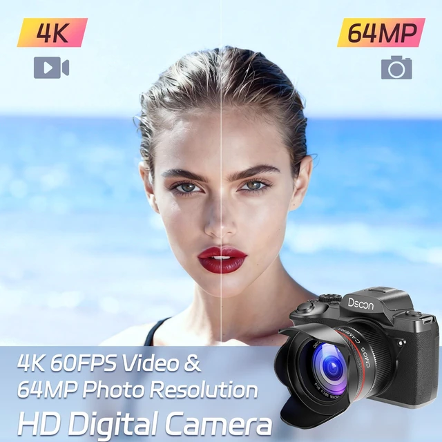 Alt view image 2 of 7 - Digital Camera,4K 64MP Cameras for Photography with 40 Touch Screen,18X Digital Zoom Autofocus Photography Shoot Camera with Dual-Lens,2 Batteries,64GB TF Card,Lens Hood