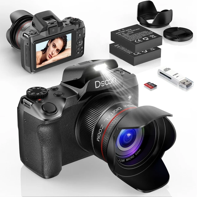 Main image of Digital Camera,4K 64MP Cameras for Photography with 40 Touch Screen,18X Digital Zoom Autofocus Photography Shoot Camera with Dual-Lens,2 Batteries,64GB TF Card,Lens Hood