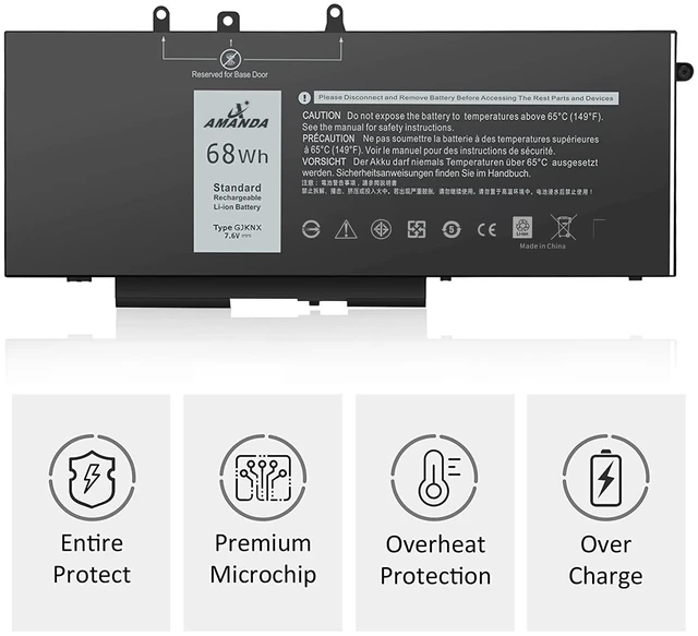 Alt view image 4 of 6 - 68Wh 7.6V GJKNX Battery Replacement for Dell Latitude 5480 5580 5280 5490 5590 5288 5488 E5480 E5580 E5490 E5590 Precision 3520 3530 Series GD1JP 0GD1JP DY9NT 0DY9NT 5YHR4 KCM82 0KCM82 451-BBZG