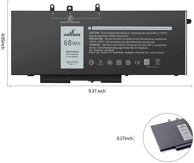 Alt view image 6 of 6 - 68Wh 7.6V GJKNX Battery Replacement for Dell Latitude 5480 5580 5280 5490 5590 5288 5488 E5480 E5580 E5490 E5590 Precision 3520 3530 Series GD1JP 0GD1JP DY9NT 0DY9NT 5YHR4 KCM82 0KCM82 451-BBZG