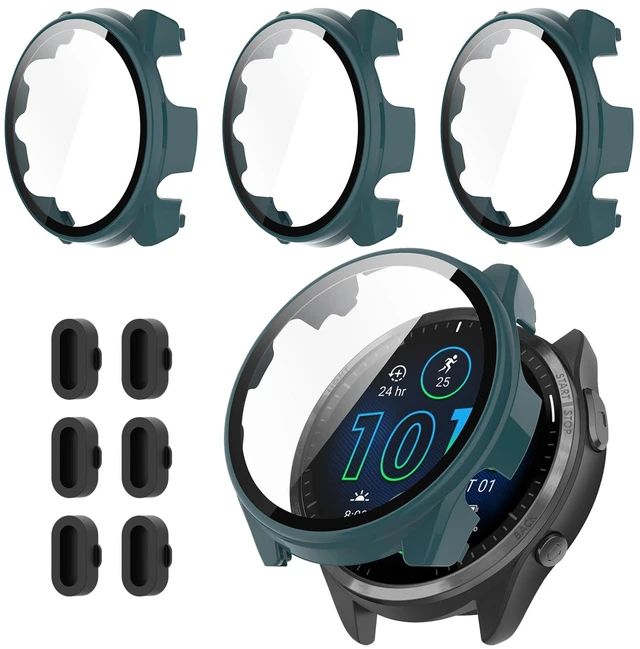 Main image of 3+6 Pack for Garmin Forerunner 965 Hard PC Screen Protector Case With Charger Port,Built-in Tempered Glass Film,Full Coverage,All-Around,Shockproof,Bumper,Protective Cover,Accessories