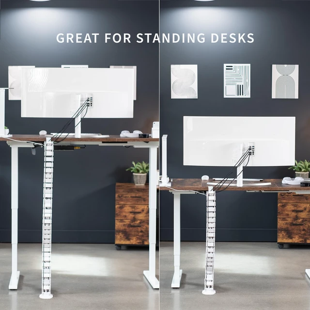 Alt view image 6 of 7 - White Clamp-on Desk Vertebrae Cable Management Kit, DESK-AC01P-W No Drill Cable Holder, Adjustable Quad Entry Flexible Cord Organizer for Home Office