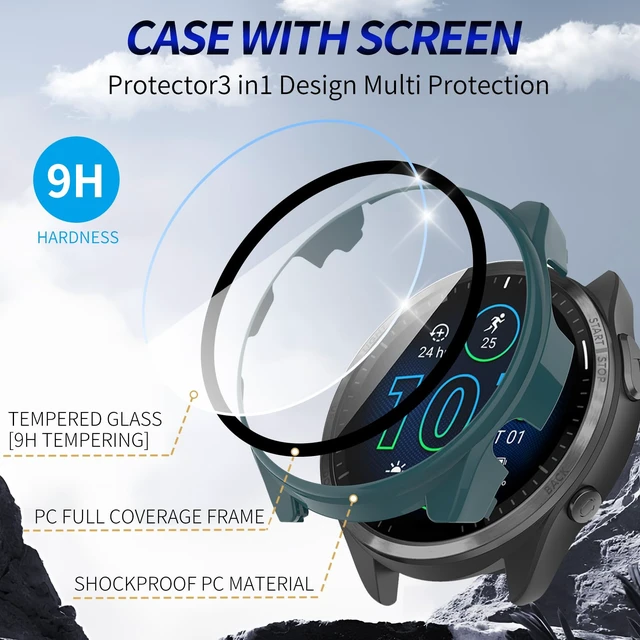 Alt view image 3 of 7 - 3+6 Pack for Garmin Forerunner 965 Hard PC Screen Protector Case With Charger Port,Built-in Tempered Glass Film,Full Coverage,All-Around,Shockproof,Bumper,Protective Cover,Accessories