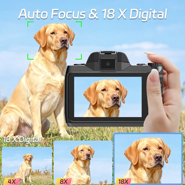 Alt view image 7 of 7 - Digital Camera,4K 64MP Cameras for Photography with 40 Touch Screen,18X Digital Zoom Autofocus Photography Shoot Camera with Dual-Lens,2 Batteries,64GB TF Card,Lens Hood