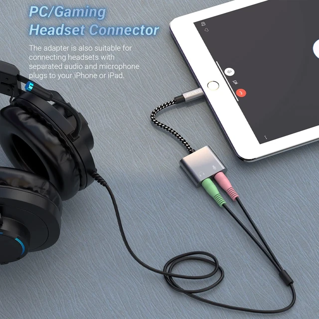 Alt view image 6 of 7 - Lightning to 3.5mm TRS Microphone Adapter with Headphone Jack Compatible with iPhone 14 Pro Max 14 Plus/13/12/11/SE 2/Xr/Xs Max/8/7, 1/8 Audio & MIC Splitter for Old iPad (Lightning Version)