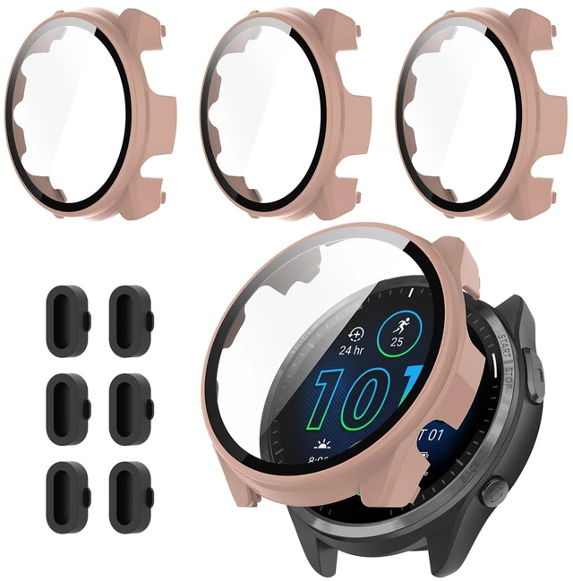 Main image of 3+6 Pack for Garmin Forerunner 965 Hard PC Screen Protector Case With Charger Port,Built-in Tempered Glass Film,Full Coverage,All-Around,Shockproof,Bumper,Protective Cover,Accessories