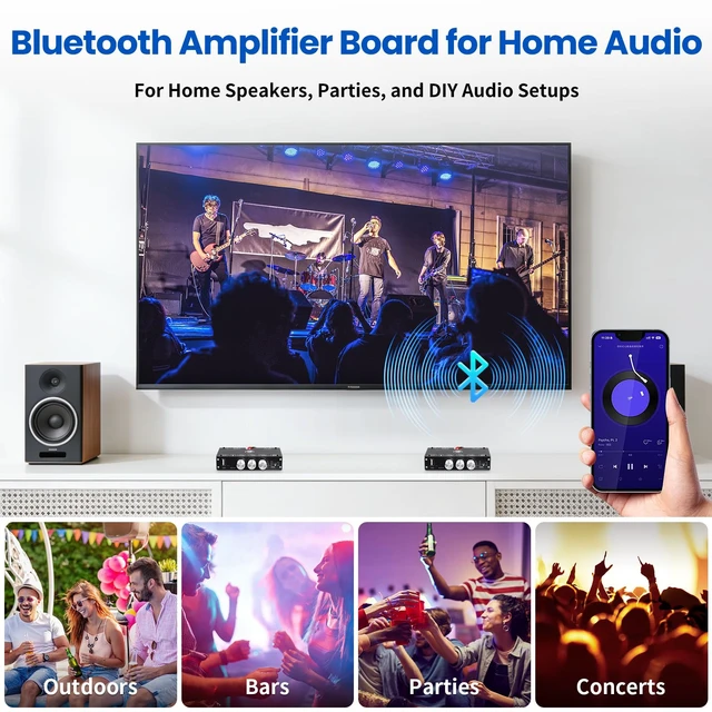 Alt view image 7 of 7 - TW100U Mono Bluetooth Amplifier Board, 100W TPA3116D2 mono board with TWS pairing, Bluetooth, AUX and USB inputs plus bass and treble controls, DC 12-24V