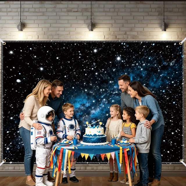 Alt view image 7 of 7 - Space Backdrop Theme Photo Background Birthday Party (Space, 10x6.5Ft)