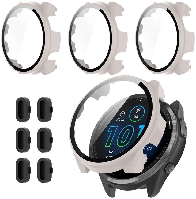 Main image of 3+6 Pack for Garmin Forerunner 965 Hard PC Screen Protector Case With Charger Port,Built-in Tempered Glass Film,Full Coverage,All-Around,Shockproof,Bumper,Protective Cover,Accessories