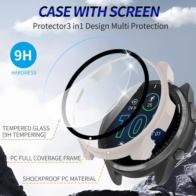 Alt view image 3 of 7 - 3+6 Pack for Garmin Forerunner 965 Hard PC Screen Protector Case With Charger Port,Built-in Tempered Glass Film,Full Coverage,All-Around,Shockproof,Bumper,Protective Cover,Accessories