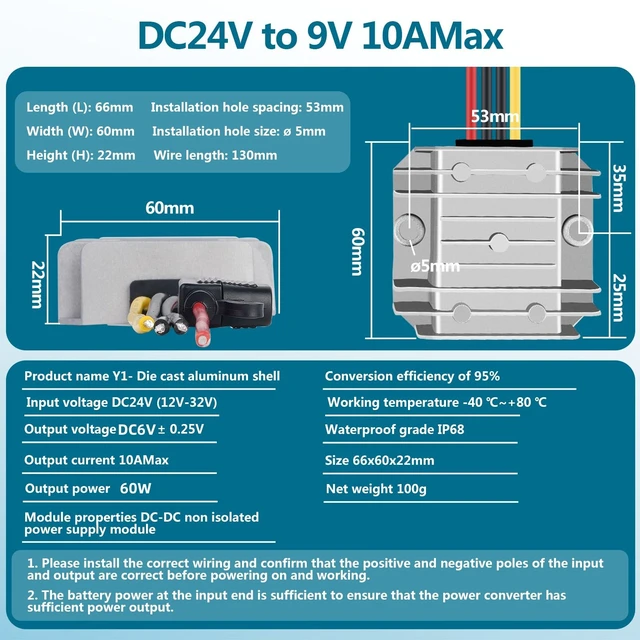 Alt view image 7 of 7 - DC-DC 6V 10A 60W Step-Down Converter 12V 24V to 6V Power Transformer Converter with Fuse, Waterproof Voltage Regulator