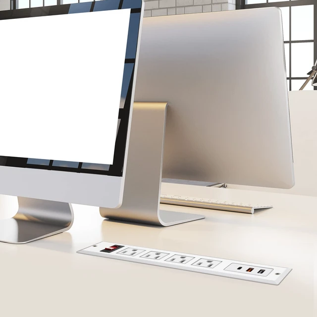 Alt view image 6 of 6 - Recessed Power Strip Type C 20W PD Fast Charge Desk Power Outlet 4 Outlets 2 USB and 1 USB C Built in Furniture Extension Power Plug for Dorm Office (White)