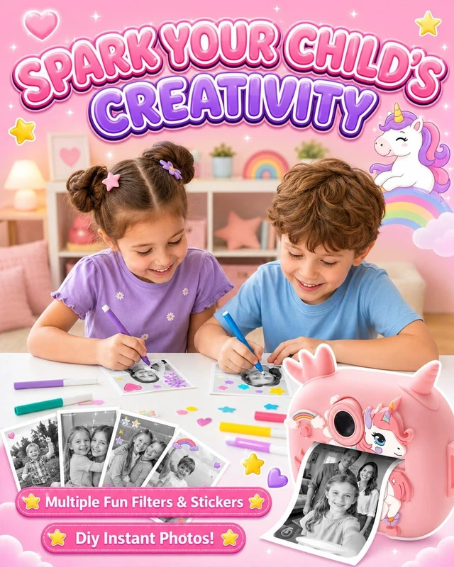 Alt view image 5 of 7 - Kids Camera Instant Print, 1080P Kids Instant Cameras with Photo Printing and Fun Learning, Christmas Stuffers Birthday Gifts for Girls Age 3-12, Portable Toy for 3 4 5 6 7 8 9 10 Girls Boys, Pink