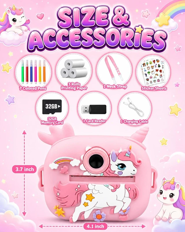 Alt view image 7 of 7 - Kids Camera Instant Print, 1080P Kids Instant Cameras with Photo Printing and Fun Learning, Christmas Stuffers Birthday Gifts for Girls Age 3-12, Portable Toy for 3 4 5 6 7 8 9 10 Girls Boys, Pink