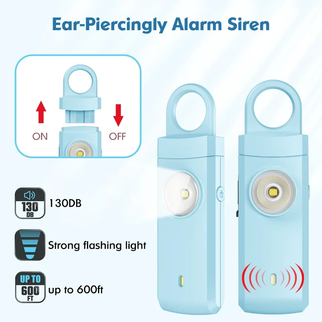 Alt view image 2 of 7 - Personal Alarms for Women, College Dorm Room Essentials for Girls 130dB Siren, Rechargeable, Low Battery Alert, Flashlight, Safety Keychain Gifts for Women, College, Girls, Elders, Kids, Pink