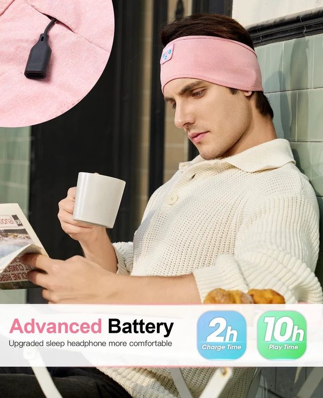 Alt view image 6 of 7 - Sleep Headphones Headband- Bluetooth Sleeping Headphones with Built-in Stereo Speakers for Side Sleepers - Wireless Sports Headband Earphones - Unique Gifts for Men Women