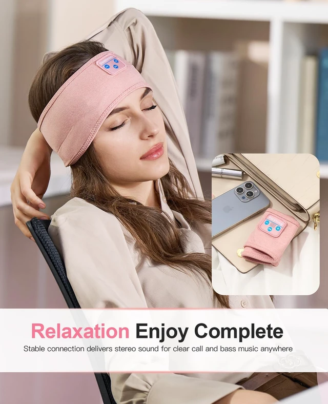Alt view image 5 of 7 - Sleep Headphones Headband- Bluetooth Sleeping Headphones with Built-in Stereo Speakers for Side Sleepers - Wireless Sports Headband Earphones - Unique Gifts for Men Women