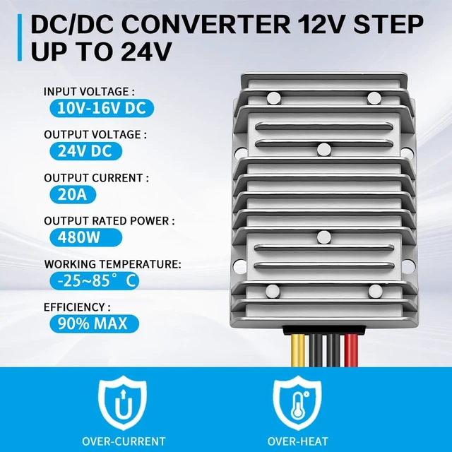 Alt view image 5 of 7 - DC/DC Converter 12V Step Up to 24V, Boost Converter 20A 480W Voltage Regulator, 24Volt Transformer, Power Supply Module Boost Transformer for Car Truck Vehicle Boat