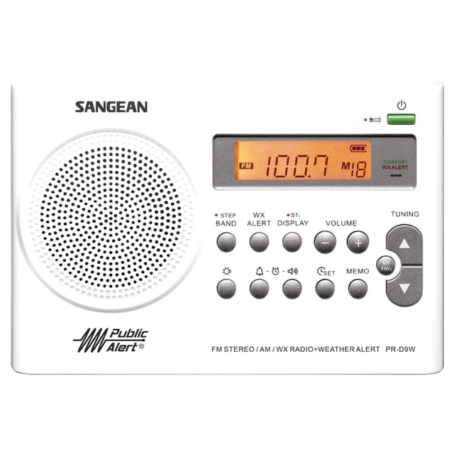 Alt view image 2 of 4 - PR-D9W Portable AM/FM/NOAA Alert Radio with Built-in Battery Charger, White