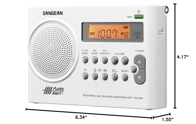 Alt view image 4 of 4 - PR-D9W Portable AM/FM/NOAA Alert Radio with Built-in Battery Charger, White