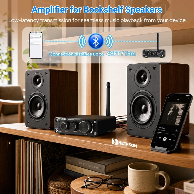 Alt view image 2 of 7 - BT10A Bluetooth Stereo Amplifier, 100W x 2 Mini Class D Power Amplifier Receiver for Passive Speakers, 2 Channel Home Audio Amp with Bluetooth, for Bookshelf, Ceiling, Garage, Patio -TwoTPA3116 Chips