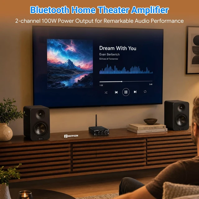 Alt view image 3 of 7 - BT10A Bluetooth Stereo Amplifier, 100W x 2 Mini Class D Power Amplifier Receiver for Passive Speakers, 2 Channel Home Audio Amp with Bluetooth, for Bookshelf, Ceiling, Garage, Patio -TwoTPA3116 Chips