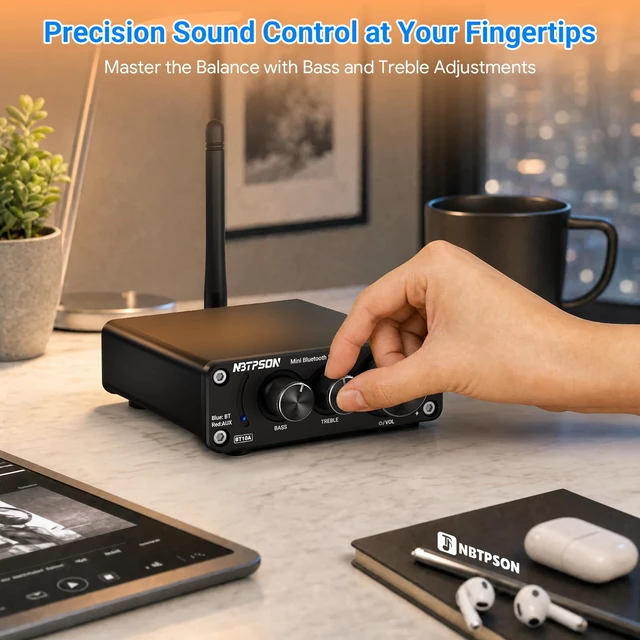 Alt view image 4 of 7 - BT10A Bluetooth Stereo Amplifier, 100W x 2 Mini Class D Power Amplifier Receiver for Passive Speakers, 2 Channel Home Audio Amp with Bluetooth, for Bookshelf, Ceiling, Garage, Patio -TwoTPA3116 Chips