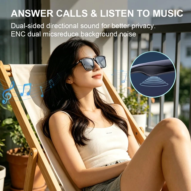 Alt view image 4 of 7 - AI Smart Glasses Real Time Translation and Recording Glasses Bluetooth Smart Sunglasses Open-Ear Audio for Travel Work Vlog(Bluetooth Version)
