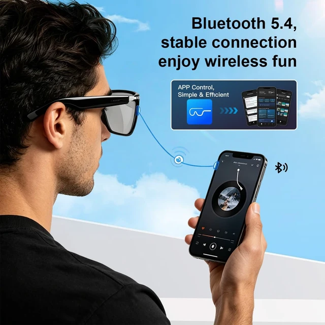 Alt view image 6 of 7 - AI Smart Glasses Real Time Translation and Recording Glasses Bluetooth Smart Sunglasses Open-Ear Audio for Travel Work Vlog(Bluetooth Version)