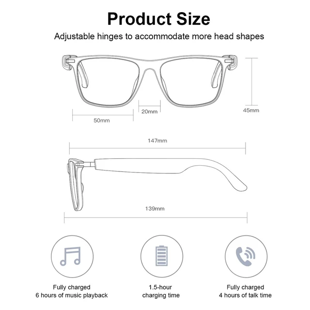 Alt view image 7 of 7 - AI Smart Glasses Real Time Translation and Recording Glasses Bluetooth Smart Sunglasses Open-Ear Audio for Travel Work Vlog(Bluetooth Version)