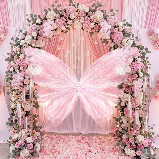 Alt view image 5 of 6 - 47 Inch Giant Butterfly Party Decoration Large Mariposas Grandes para Decor Big 3D Silk Butterfly Backdrop for Birthday Party Wedding Photo Booth(Pink, Classic Style)