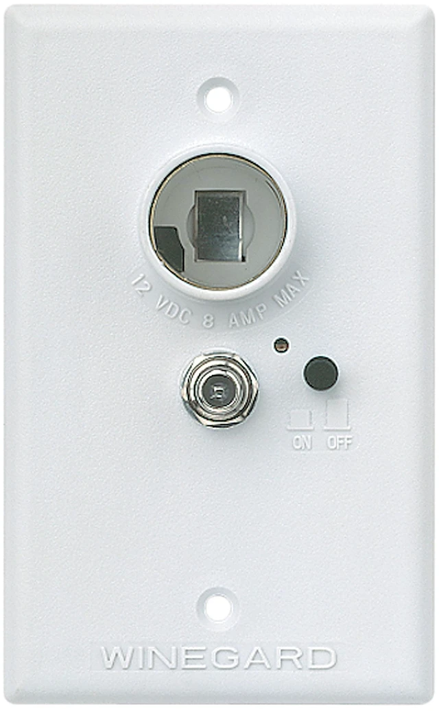 Main image of Wall Plate RV-7042 for Amplified RV TV Antenna - White 12VDC Power to Amplified Antenna, Supports 2 TVs, Switch for Park Cable, 12VDC Receptacle, Broad Compatibility