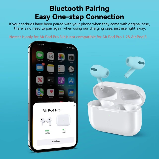Alt view image 2 of 7 - Wireless Charging Case Replacement Compatible with AirPod Pro 3, Air Pod Pro 3 Charger Case with Bluetooth Pairing Sync Button,USB-C Charging,White