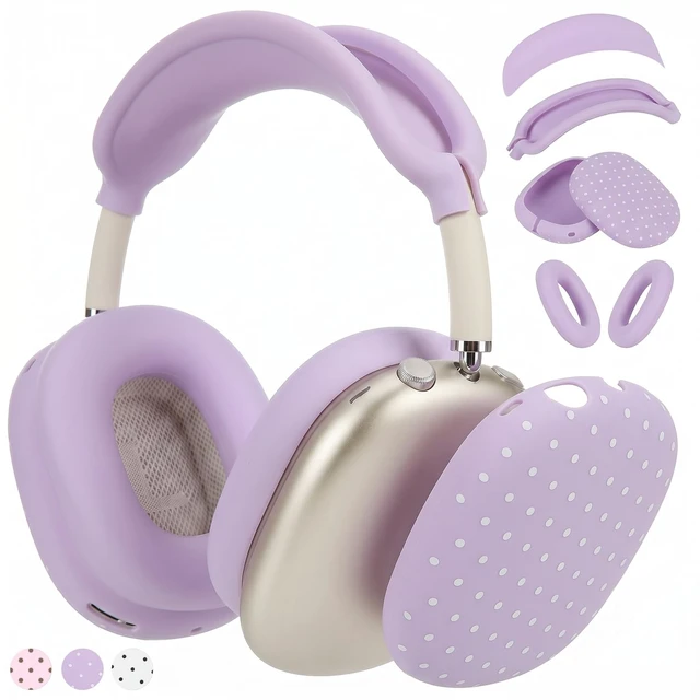 Main image of Silicone Case Cover Compatible with AirPod Max, Purple, Polka Dot Compatible with USB-C 2024 4-in-1 Ear Pad, Ear Cup & Headband Covers, Soft Anti-Scratch Cute Aesthetic Headphone Cover