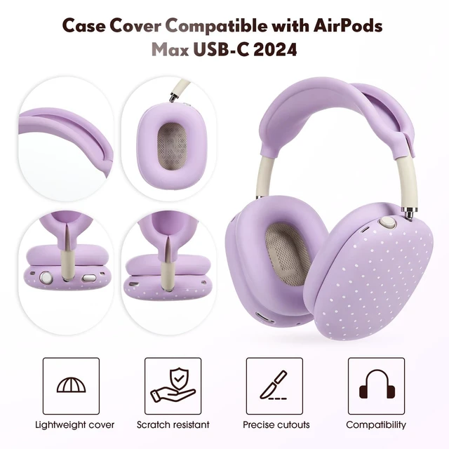 Alt view image 2 of 6 - Silicone Case Cover Compatible with AirPod Max, Purple, Polka Dot Compatible with USB-C 2024 4-in-1 Ear Pad, Ear Cup & Headband Covers, Soft Anti-Scratch Cute Aesthetic Headphone Cover