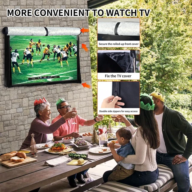 Alt view image 6 of 7 - Outdoor TV Cover 41-43 Inch, Felt Scratch Resistant Lining, 600D Waterproof 40.5''L x 24''H Cover Size, Weatherproof TV Screen Protector with Zipper, Hook & Loop Bottom, for Outside Flat Screen TV