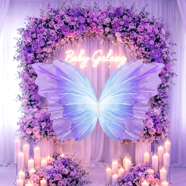 Alt view image 3 of 6 - 47 Inch Giant Butterfly Party Decoration Large Mariposas Grandes para Decor Big 3D Silk Butterfly Backdrop for Birthday Party Wedding Photo Booth(Blue Purple, Gradient Style)