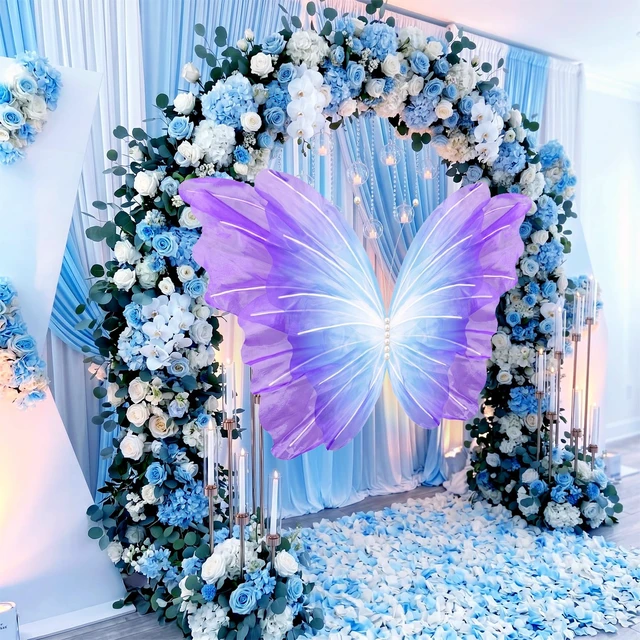 Alt view image 4 of 6 - 47 Inch Giant Butterfly Party Decoration Large Mariposas Grandes para Decor Big 3D Silk Butterfly Backdrop for Birthday Party Wedding Photo Booth(Blue Purple, Gradient Style)