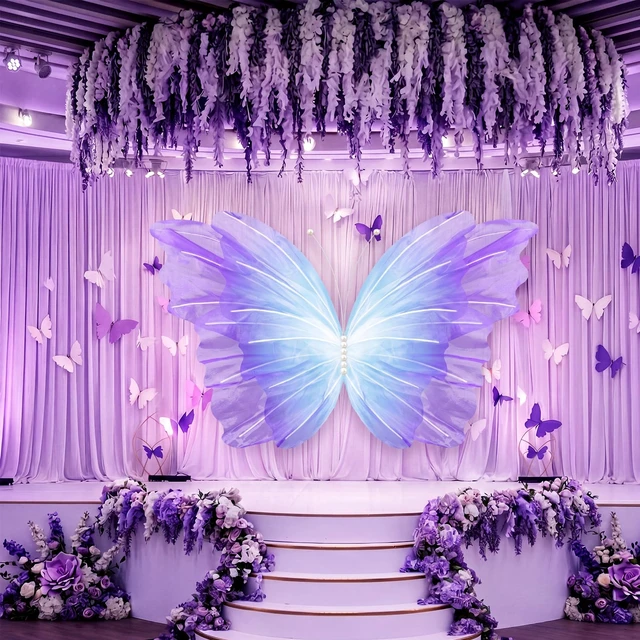 Alt view image 6 of 6 - 47 Inch Giant Butterfly Party Decoration Large Mariposas Grandes para Decor Big 3D Silk Butterfly Backdrop for Birthday Party Wedding Photo Booth(Blue Purple, Gradient Style)