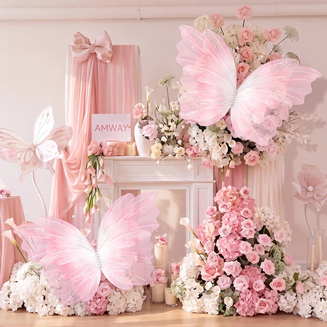Main image of 47 Inch Giant Butterfly Party Decoration Large Mariposas Grandes para Decor Big 3D Silk Butterfly Backdrop for Birthday Party Wedding Photo Booth(Gradient Pink, Gradient Style)