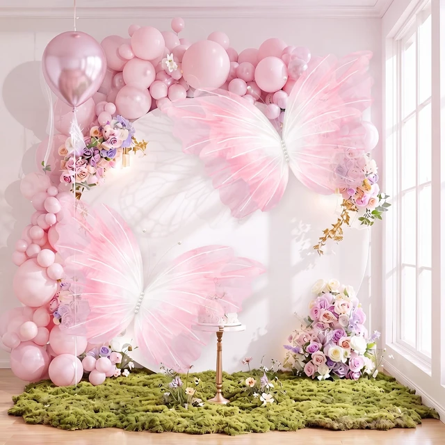 Alt view image 3 of 6 - 47 Inch Giant Butterfly Party Decoration Large Mariposas Grandes para Decor Big 3D Silk Butterfly Backdrop for Birthday Party Wedding Photo Booth(Gradient Pink, Gradient Style)