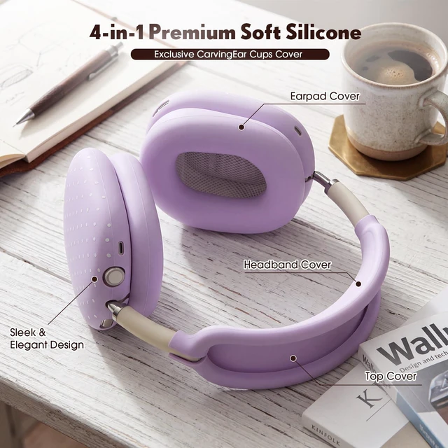 Alt view image 4 of 6 - Silicone Case Cover Compatible with AirPod Max, Purple, Polka Dot Compatible with USB-C 2024 4-in-1 Ear Pad, Ear Cup & Headband Covers, Soft Anti-Scratch Cute Aesthetic Headphone Cover