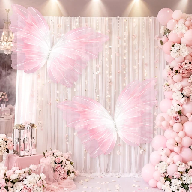 Alt view image 4 of 6 - 47 Inch Giant Butterfly Party Decoration Large Mariposas Grandes para Decor Big 3D Silk Butterfly Backdrop for Birthday Party Wedding Photo Booth(Gradient Pink, Gradient Style)