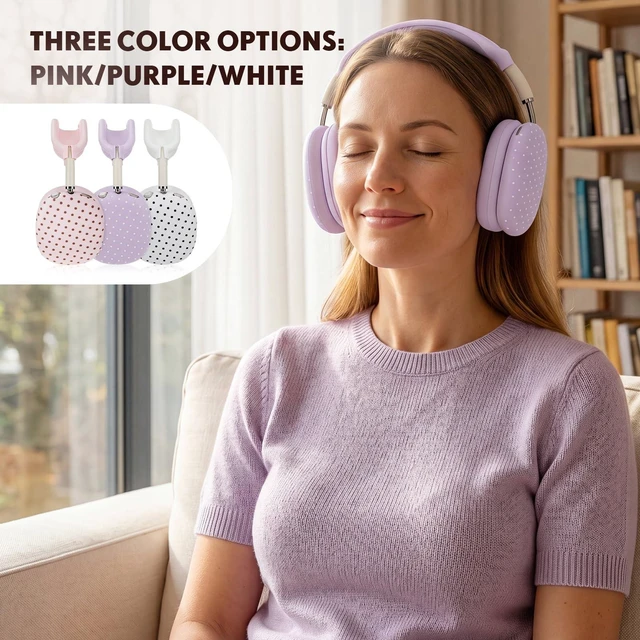 Alt view image 6 of 6 - Silicone Case Cover Compatible with AirPod Max, Purple, Polka Dot Compatible with USB-C 2024 4-in-1 Ear Pad, Ear Cup & Headband Covers, Soft Anti-Scratch Cute Aesthetic Headphone Cover