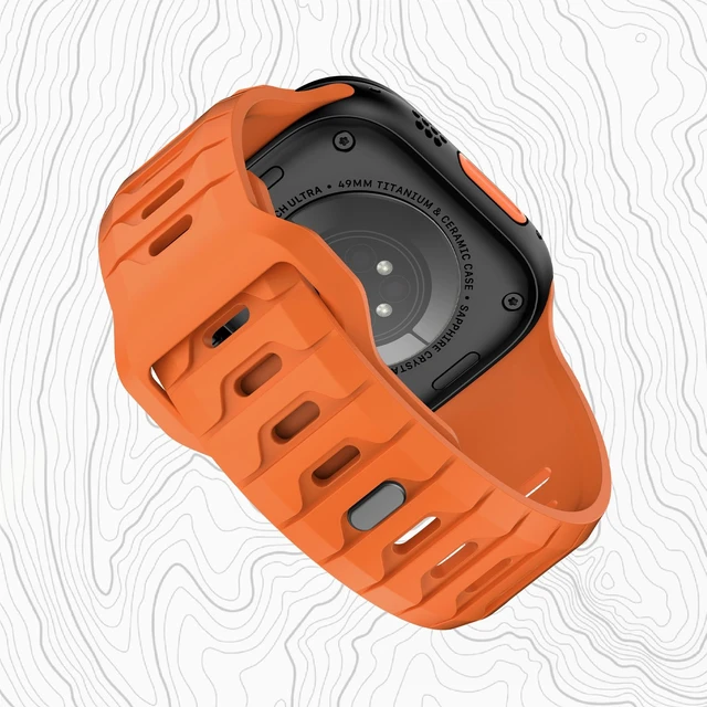 Alt view image 2 of 7 - Ganoid FKM Rubber Sport Band Compatible with Apple Watch Ultra 3/2/1 SE Series 11/10/9/8/7/6/5/4, Fluoroelastomer Waterproof Strap for iWatch 44/45/46/49MM (Coral Orange)