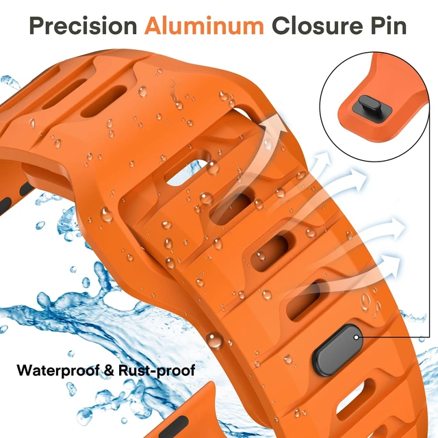 Alt view image 3 of 7 - Ganoid FKM Rubber Sport Band Compatible with Apple Watch Ultra 3/2/1 SE Series 11/10/9/8/7/6/5/4, Fluoroelastomer Waterproof Strap for iWatch 44/45/46/49MM (Coral Orange)